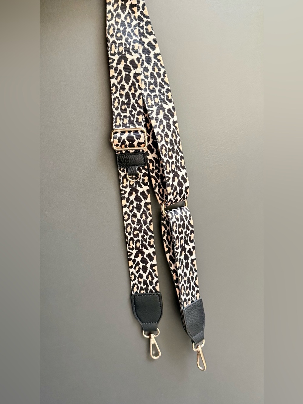 Leopard Print Crossbody Purse Strap with D-Ring Hardware Gold & Black - Picture 2 of 5